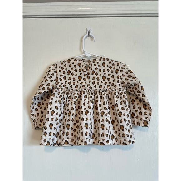 Zara Baby leopard print top tunic long sleeves ruffled lightweight cotton 9-12m - Picture 2 of 5